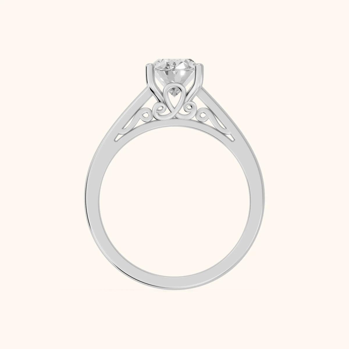 Iris Vintage Oval Diamond Engagement Ring in Silver - FingerView