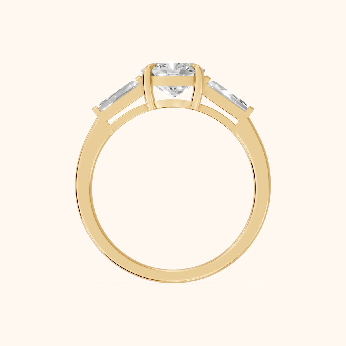 Winnie Three-Stone Cushion Diamond Engagement Ring in Yellow Gold - FingerView.webp
