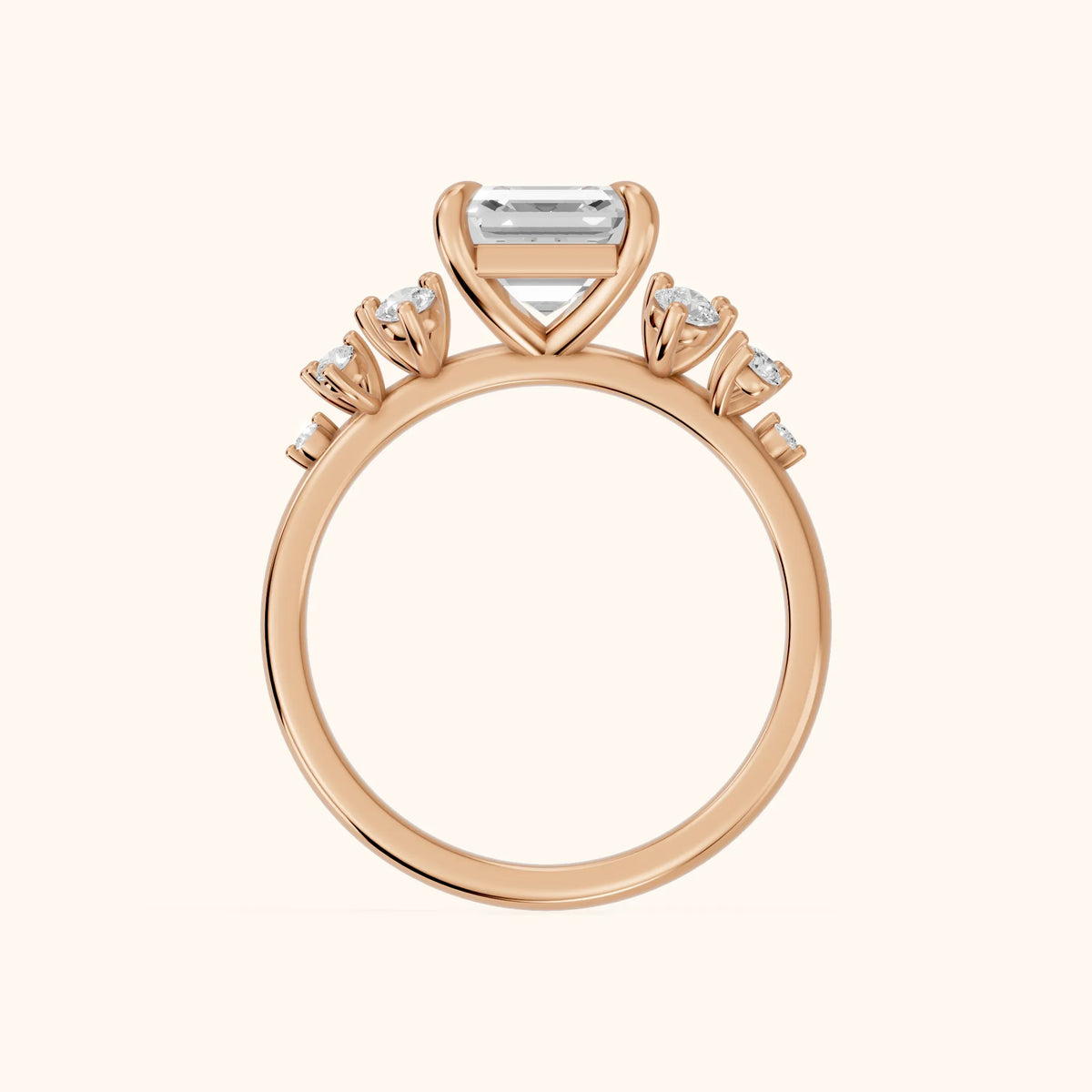 Mirabelle Cluster Asscher Diamond Engagement Ring in Rose Gold - FingerView.webp