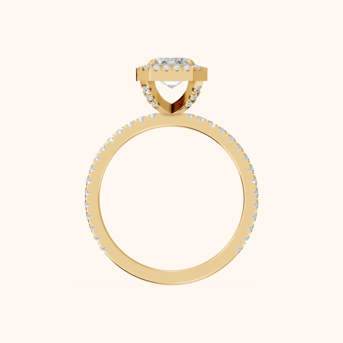 Rosemary Halo Pavé Emerald Diamond Engagement Ring in Yellow Gold - FingerView.webp