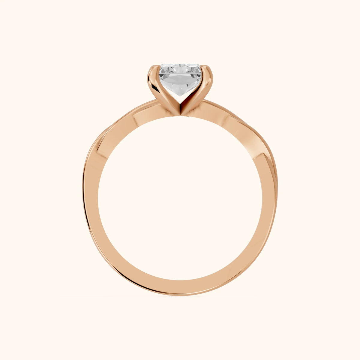 Iris Twist Radiant Diamond Engagement Ring in Rose Gold - FingerView