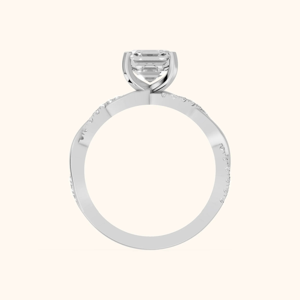 Twisted Side Stone Asscher Diamond Engagement Ring in Platinum - FingerView
