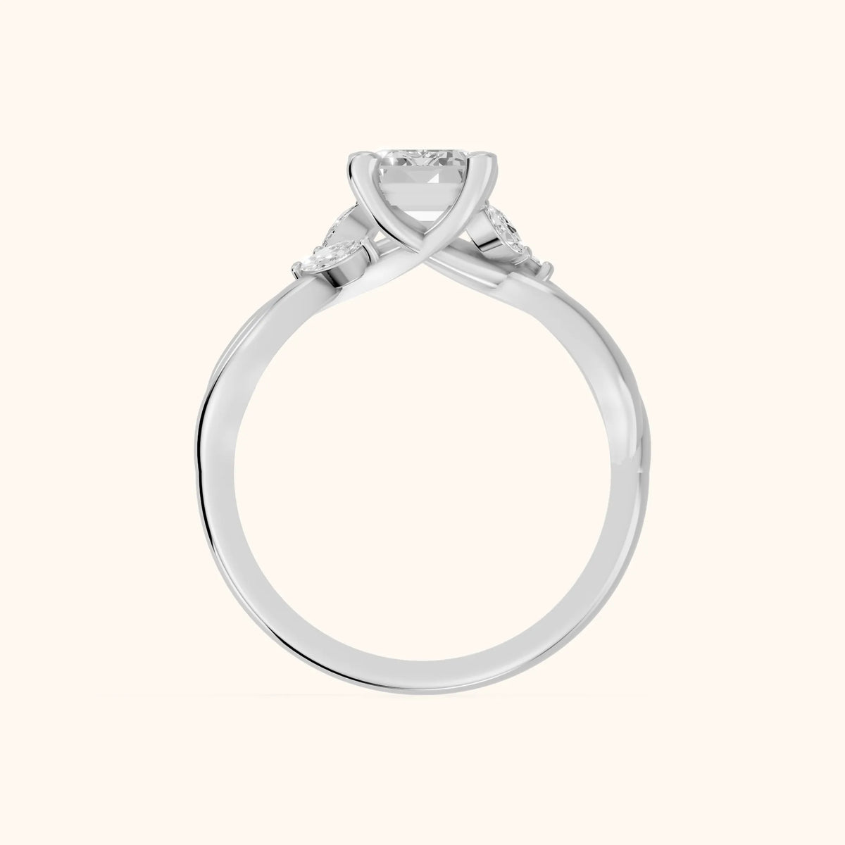 Luna Glow Twisted Emerald Diamond Engagement Ring in Silver - FingerView