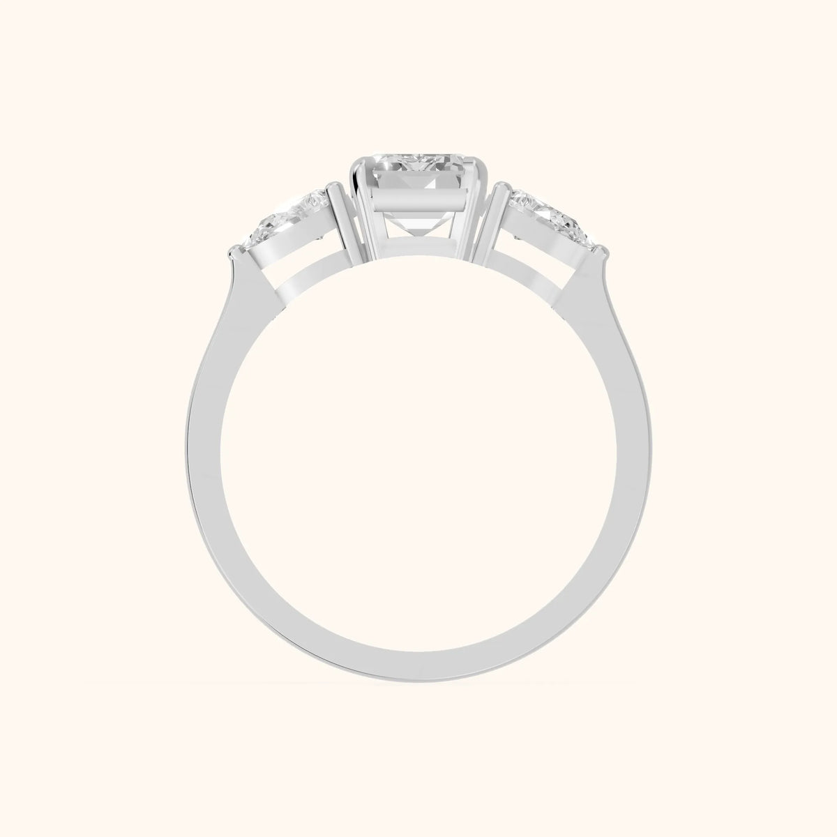 Grace Three Stone Emerald Diamond Engagement Ring in Silver - FingerView