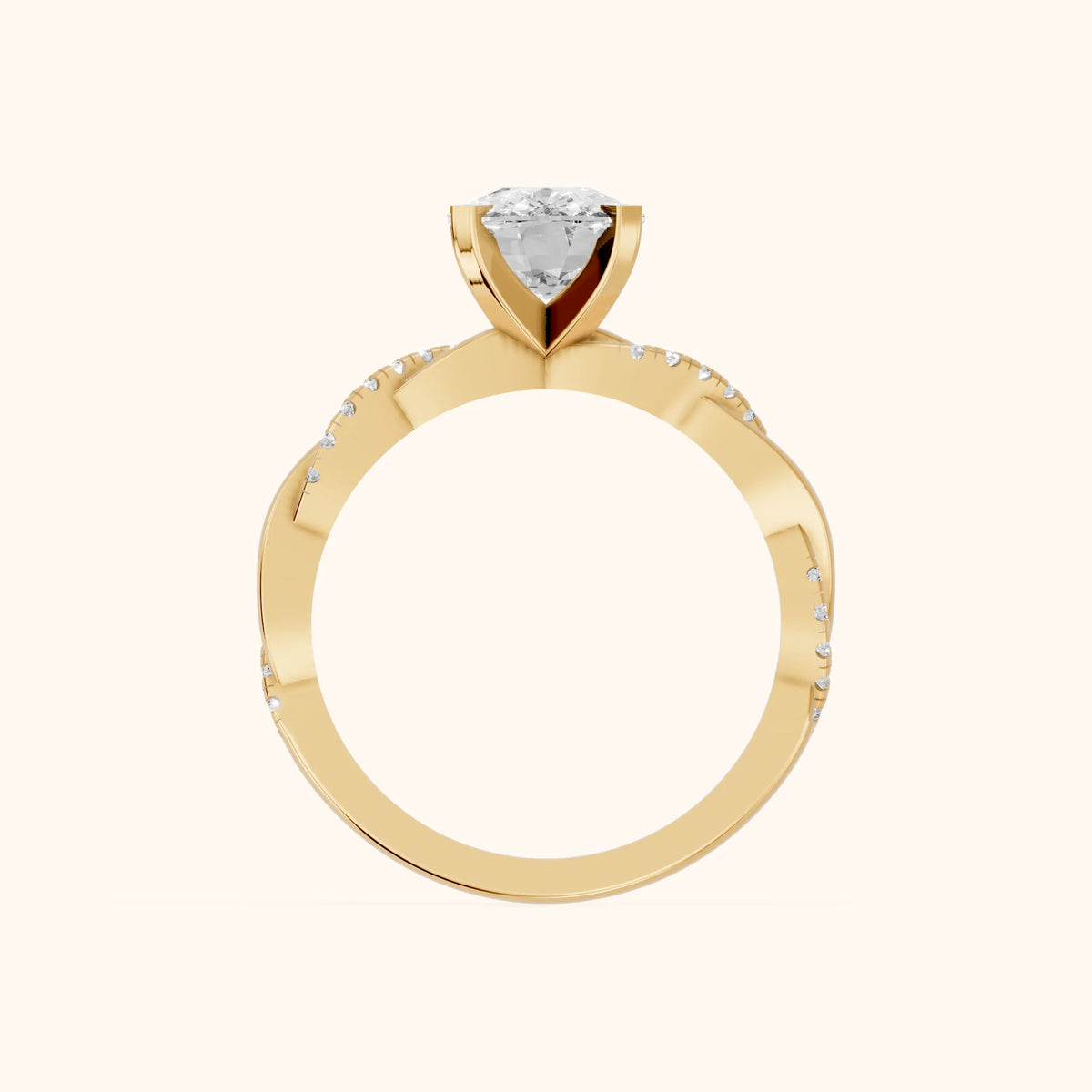 Primrose Pavé Twist Cushion Diamond Engagement Ring in Yellow Gold - FingerView.webp