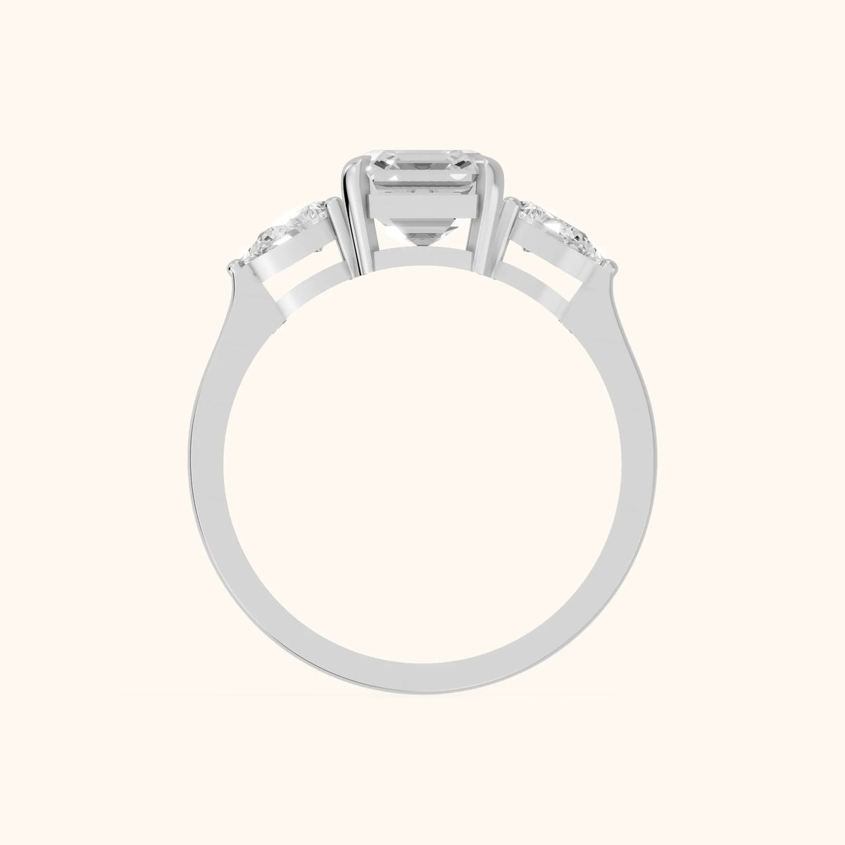 Grace Three Stone Asscher Diamond Engagement Ring in White Gold - FingerView