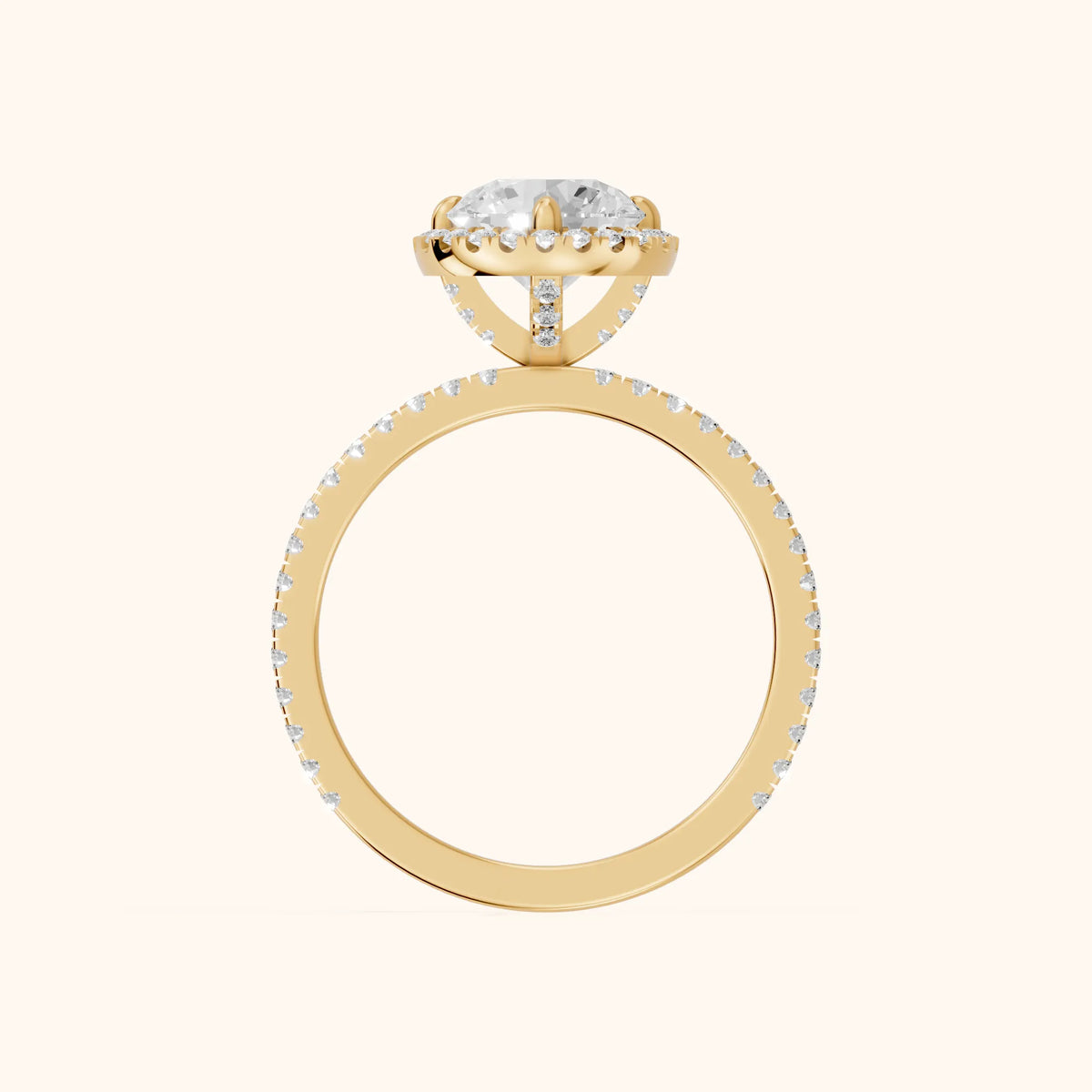 Rosemary Halo Pavé Round Diamond Engagement Ring in Yellow Gold - FingerView.webp