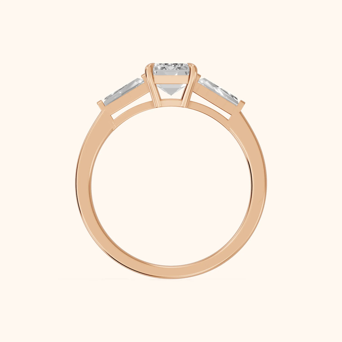 Winnie Three-Stone Emerald Diamond Engagement Ring in Rose Gold - FingerView.webp
