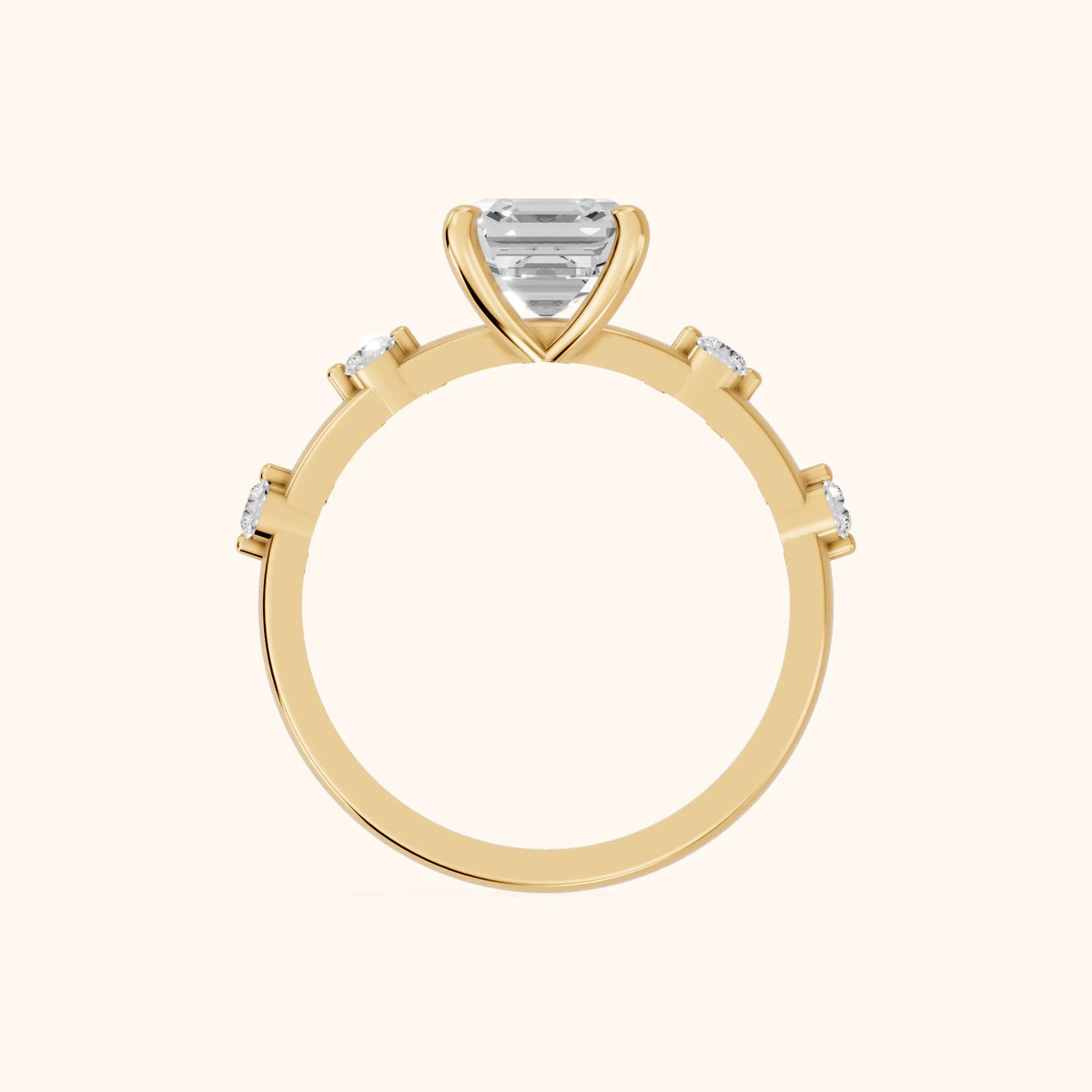Elena Radiance Solitaire Asscher Diamond Engagement Ring in Yellow Gold - FingerView