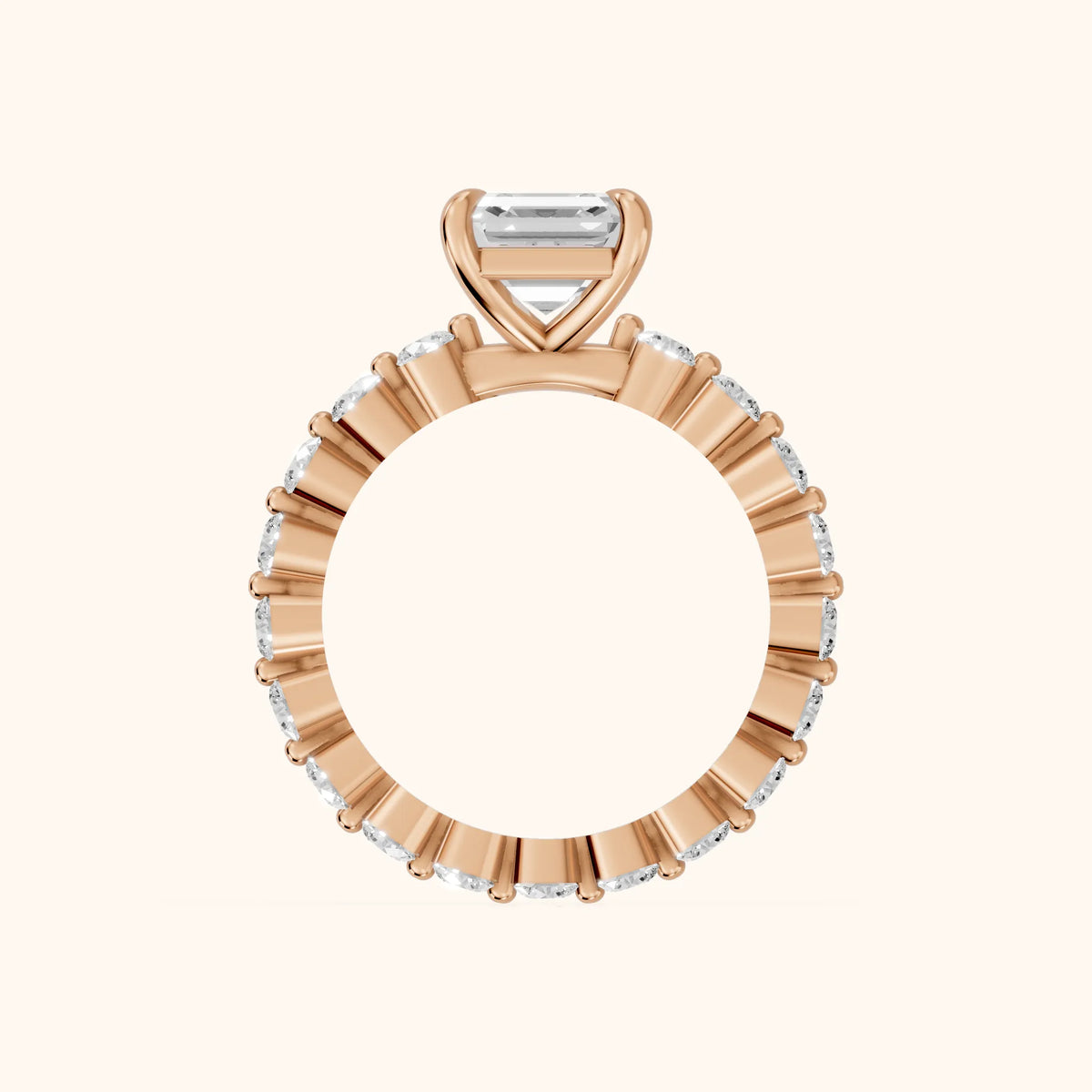 Piper Sidestone Asscher Diamond Engagement Ring in Rose Gold - FingerView.webp