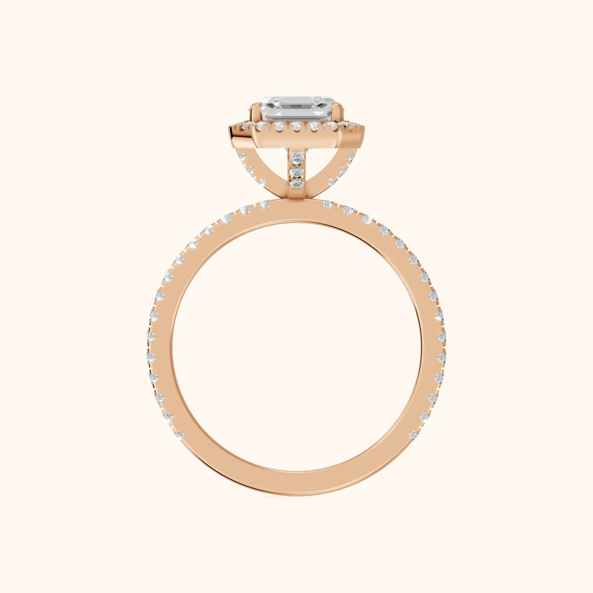 Rosemary Halo Pavé Asscher Diamond Engagement Ring in Rose Gold - FingerView.webp