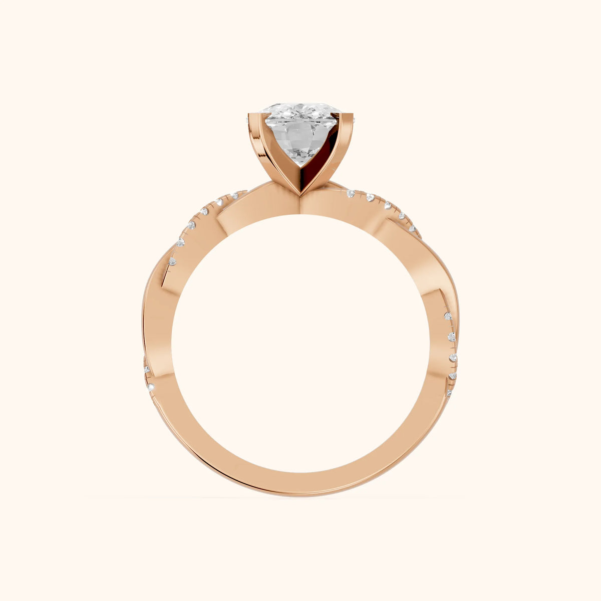 Primrose Pavé Twist Cushion Diamond Engagement Ring in Rose Gold - FingerView.webp