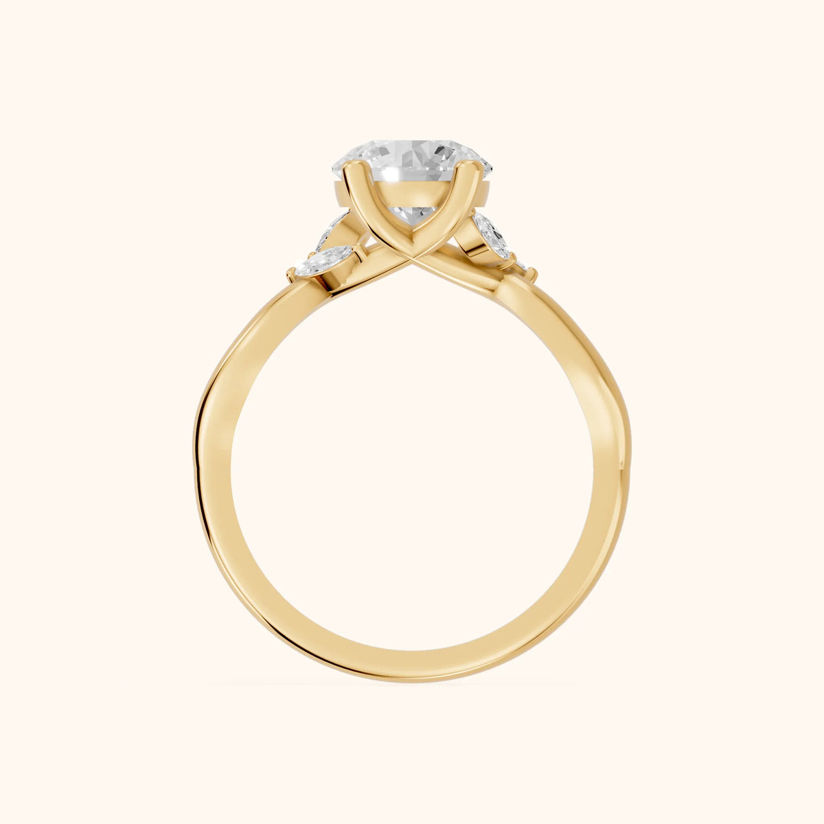 Luna Glow Twisted Round Diamond Engagement Ring in Yellow Gold - FingerView