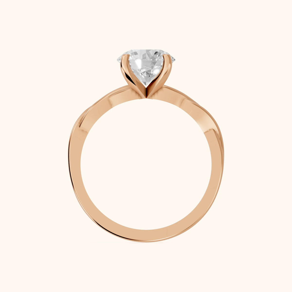 Iris Twist Round Diamond Engagement Ring in Rose Gold - FingerView