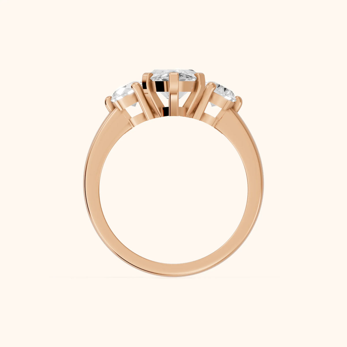 Freesia Three-Stone Marquise Diamond Engagement Ring in Rose Gold - FingerView.webp