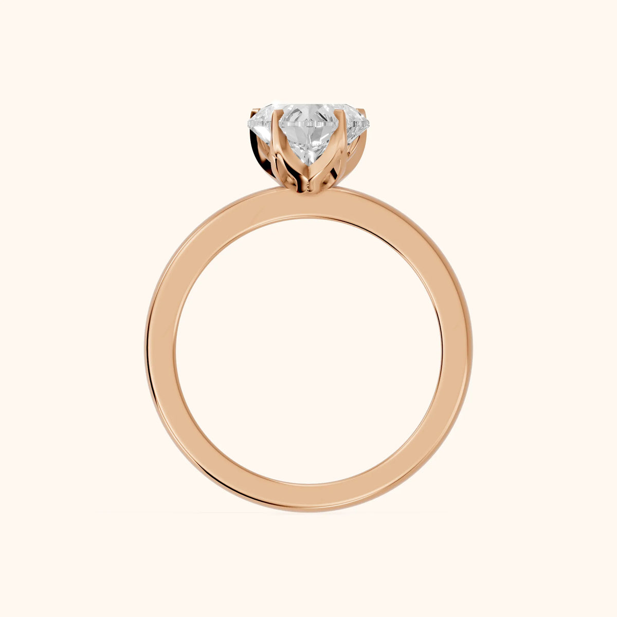 Serena Blossom Solitaire Heart Diamond Engagement Ring in Rose Gold - FingerView