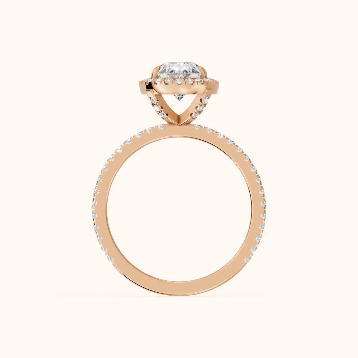 Rosemary Halo Pavé Pear Diamond Engagement Ring in Rose Gold - FingerView.webp