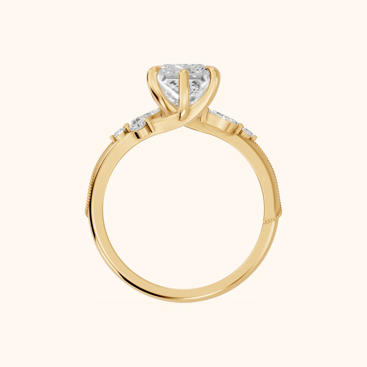 Joanna Milgrain Twist Princess Diamond Engagement Ring in Yellow Gold - FingerView.webp