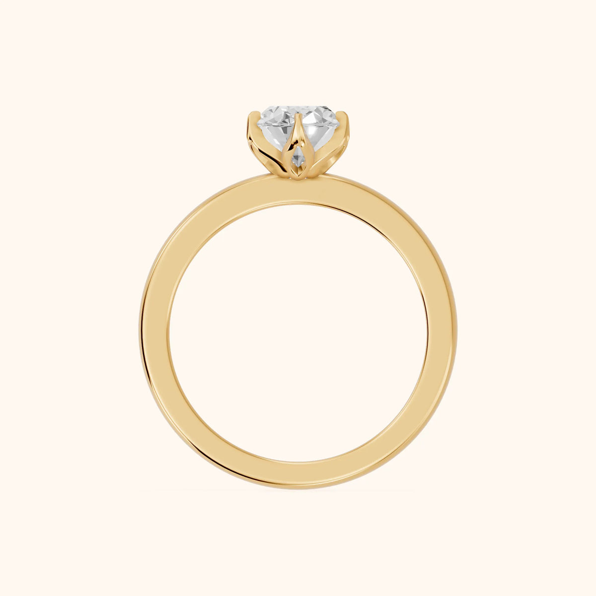 Serena Blossom Solitaire Oval Diamond Engagement Ring in Yellow Gold - FingerView