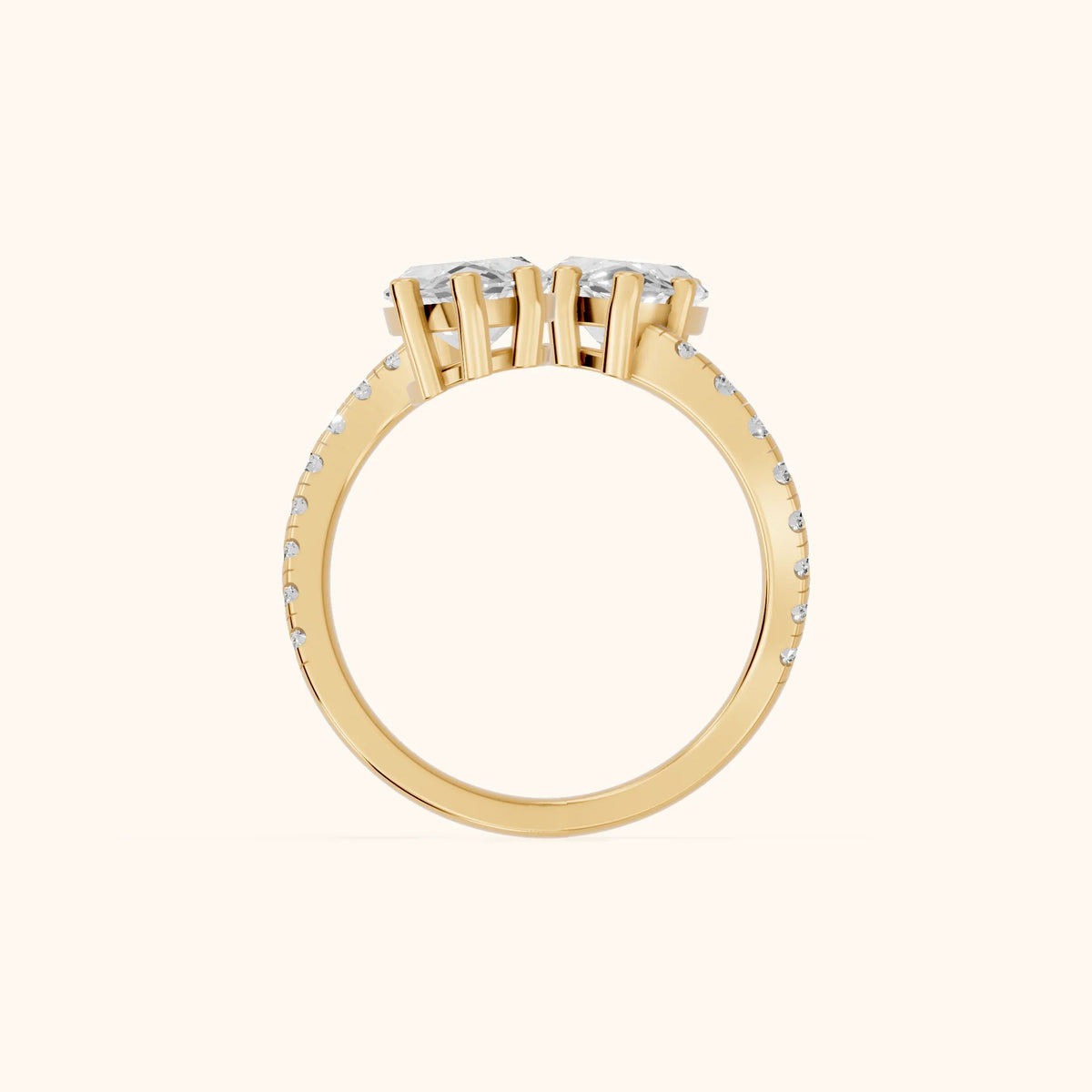 Lottie Two-Stone Bypass Marquise Diamond Engagement Ring in Yellow Gold - FingerView.webp