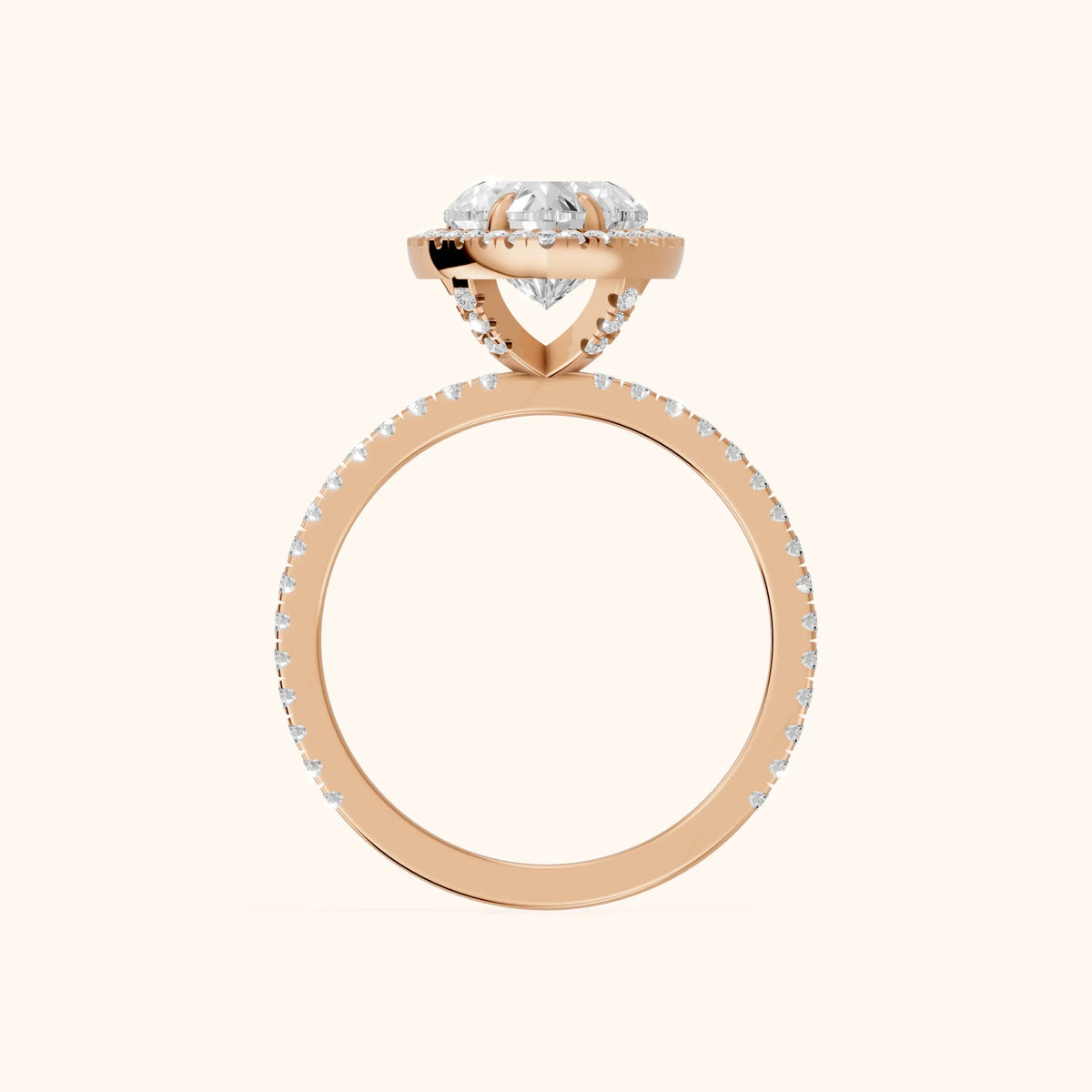 Rosemary Halo Pavé Heart Diamond Engagement Ring in Rose Gold - FingerView.webp