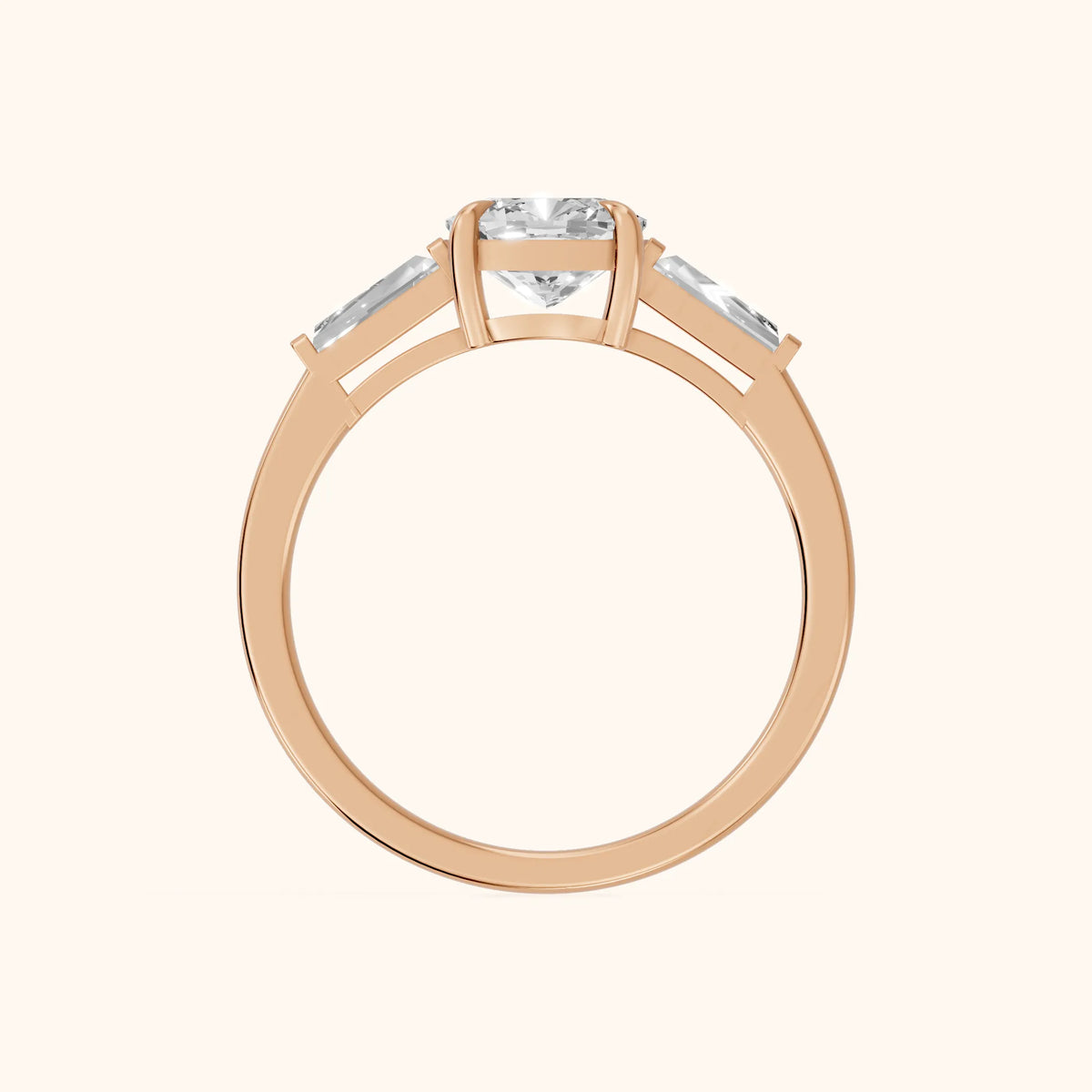 Winnie Three-Stone Cushion Diamond Engagement Ring in Rose Gold - FingerView.webp