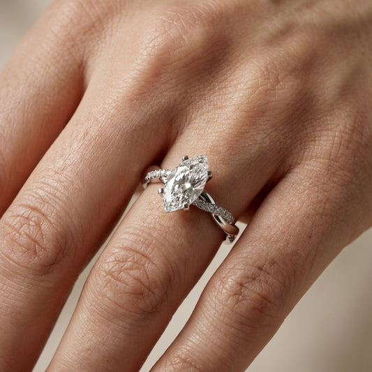 Marquise Cut Lab Grown Diamond Twisted Engagement Ring in Platinum