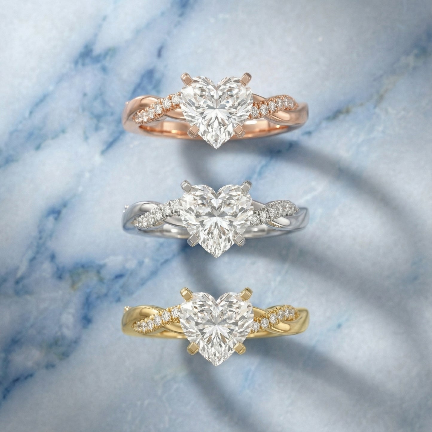 Heart Cut Lab Grown Diamond Twisted Engagement Ring in Rose Gold