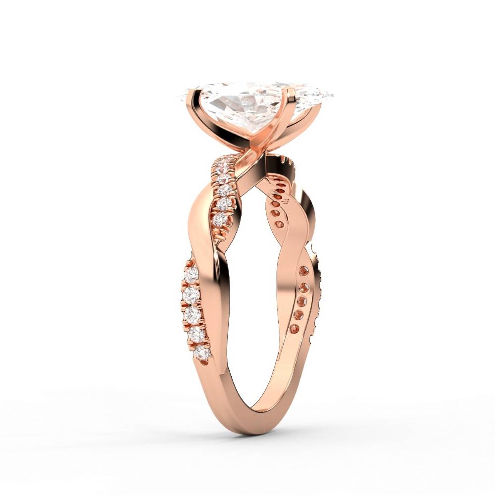 Marquise Cut Lab Grown Diamond Twisted Engagement Ring in Rose Gold