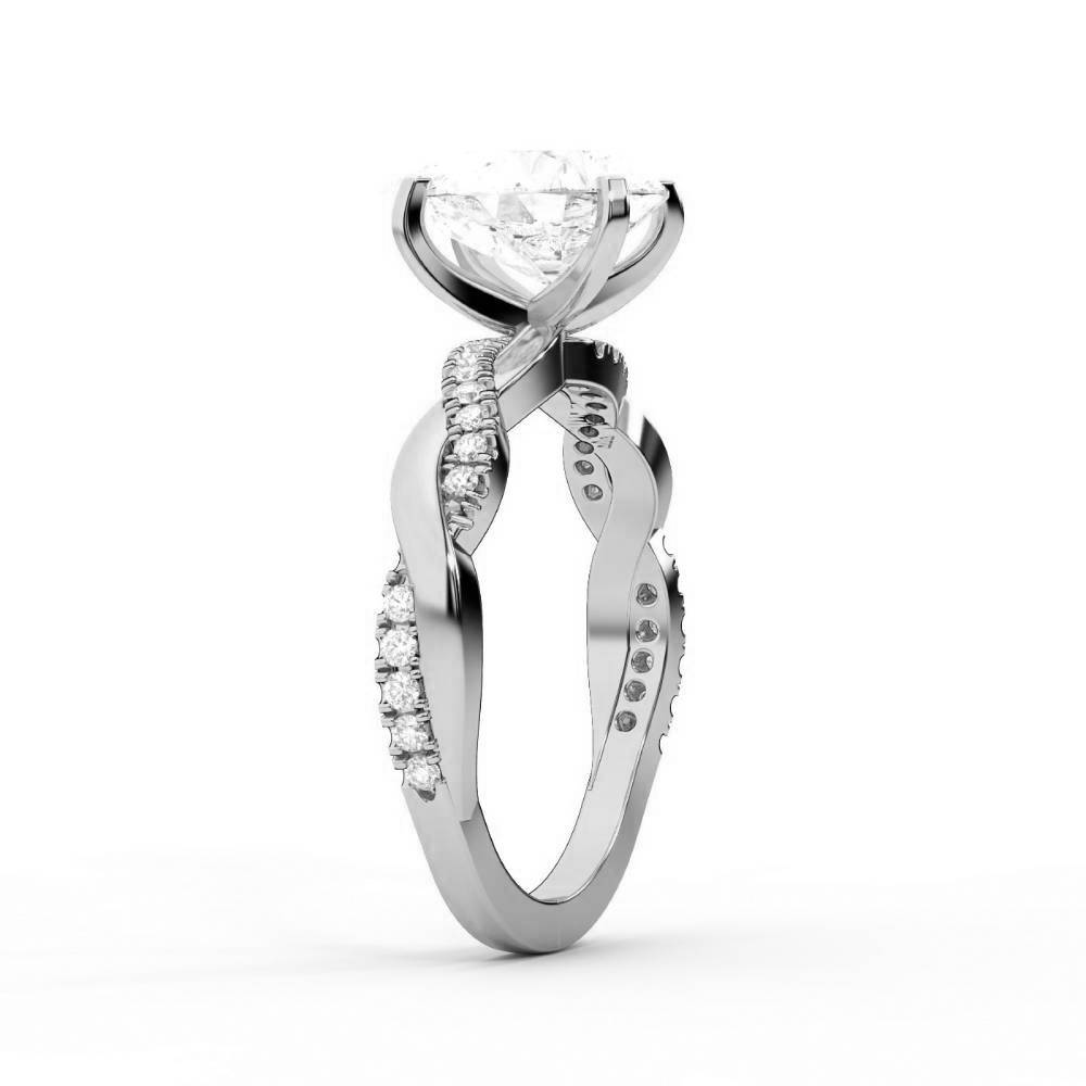 Pear Cut Lab Grown Diamond Twisted Engagement Ring in Silver