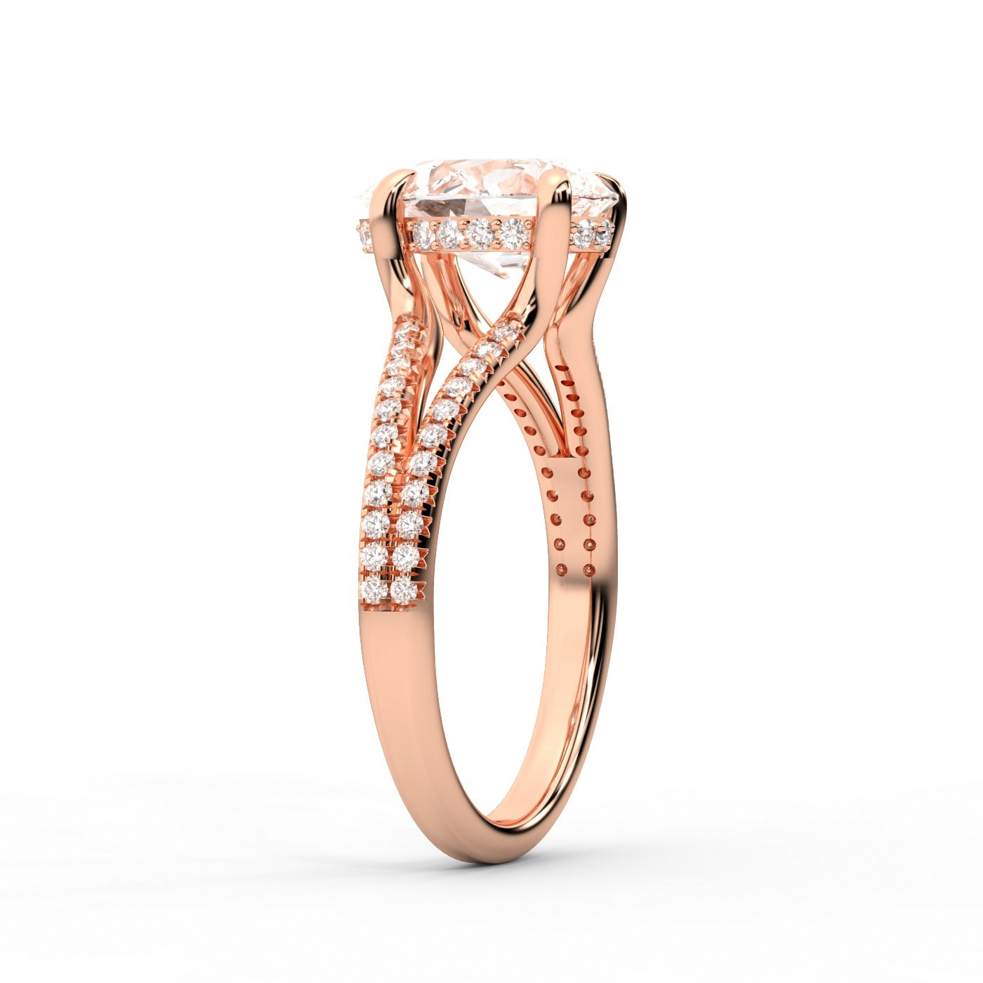Pear Cut Lab Grown Diamond Split Shank Solitaire Engagement Ring in Rose Gold