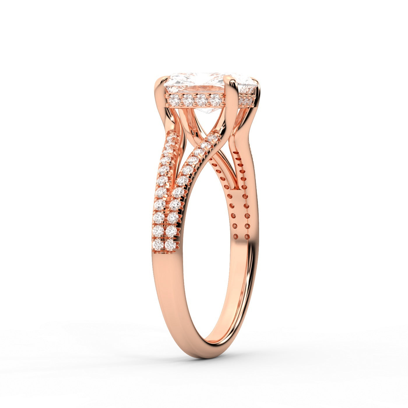 Radiant Cut Lab Grown Diamond Engagement Ring with Pavé Split Shank in Rose Gold
