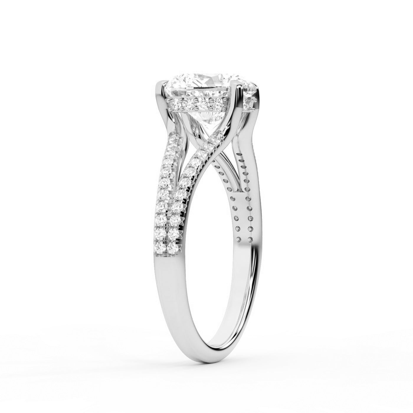 Heart Cut Lab Grown Diamond Solitaire Engagement Ring in rare Platinum with pavé split shank.