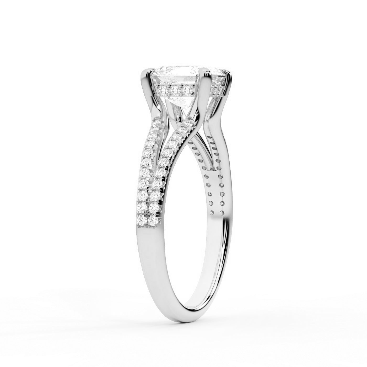 Round Cut Lab Grown Diamond Solitaire Engagement Ring with Pavé Split Shank in Platinum