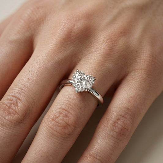 Platinum Heart Cut Lab Grown Diamond Solitaire Engagement Ring showing hidden halo detail