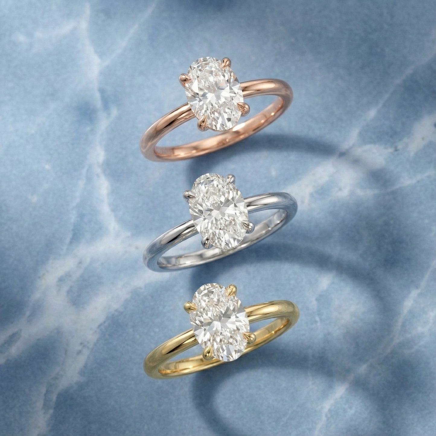 Oval Cut Lab Grown Diamond Solitaire Engagement Ring in Rose Gold showing hidden halo detail