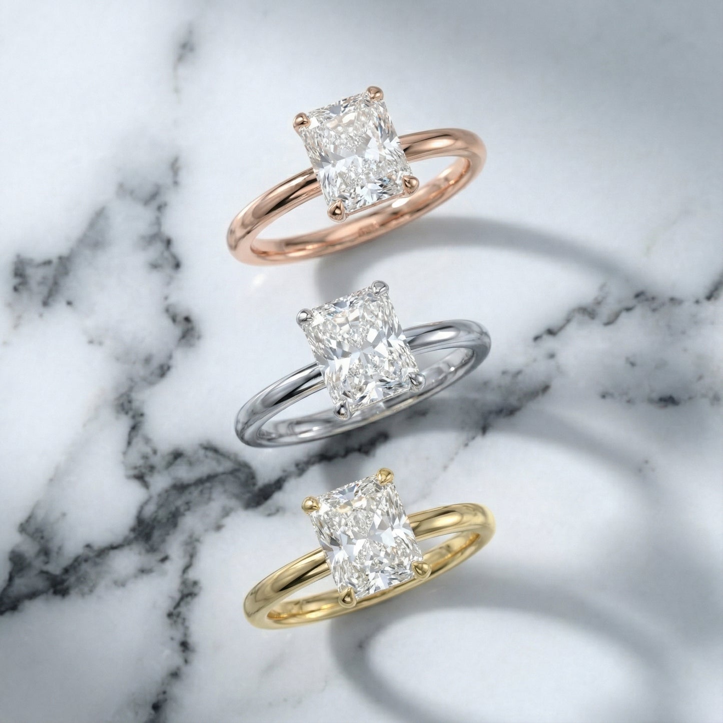 Charlotte Charm Radiant Cut Lab Grown Diamond Solitaire Engagement Ring in Platinum showing hidden details under the center stone.
