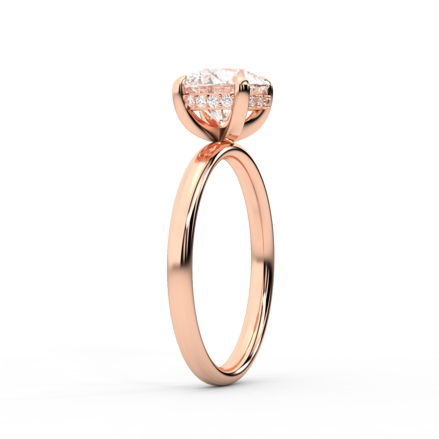 Round Cut Lab Grown Diamond Solitaire Engagement Ring with Hidden Halo in Rose Gold