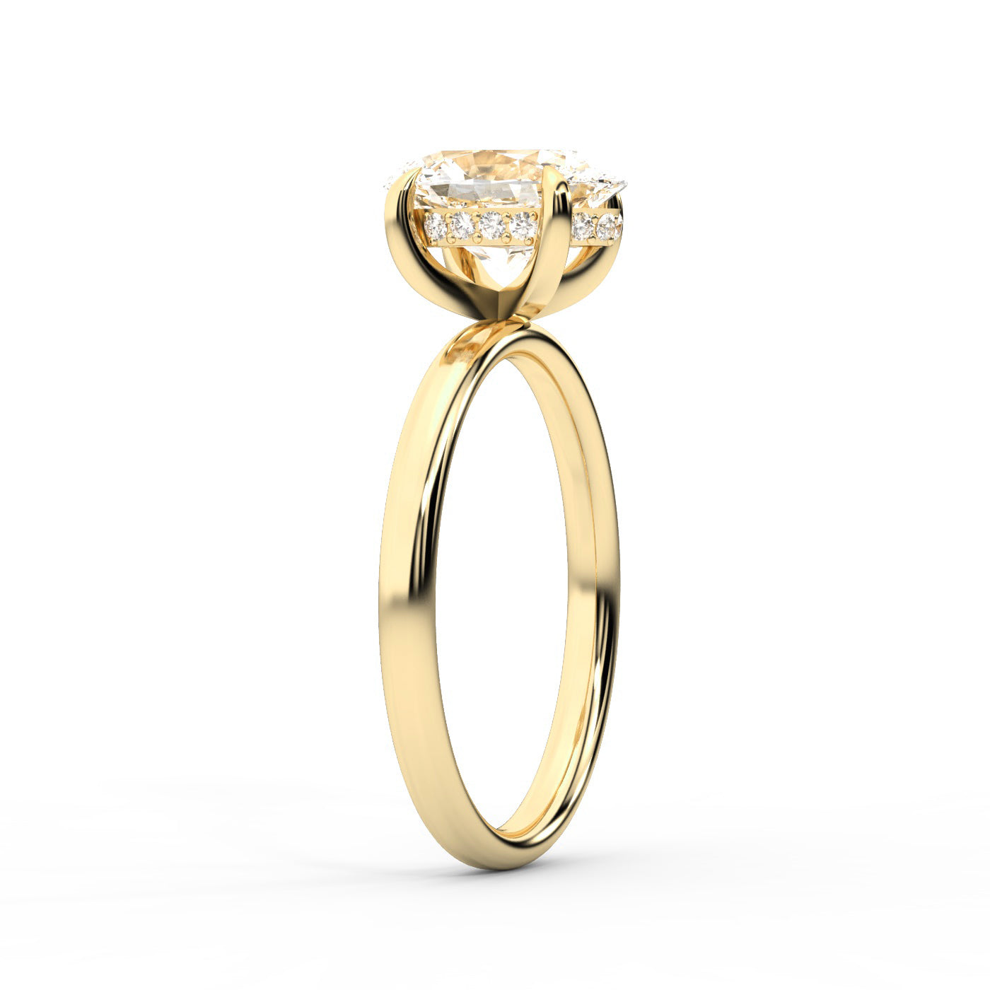 Oval Cut Lab Grown Diamond Solitaire Engagement Ring in Yellow Gold with four claws