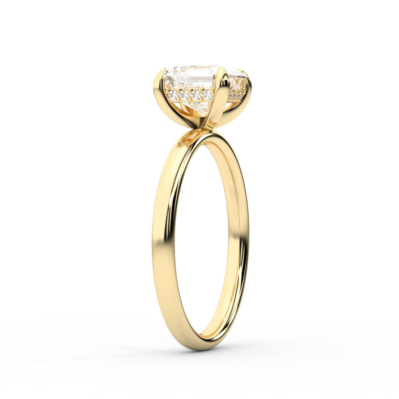 Asscher Cut Lab Grown Diamond Engagement Ring in Yellow Gold with polished shank