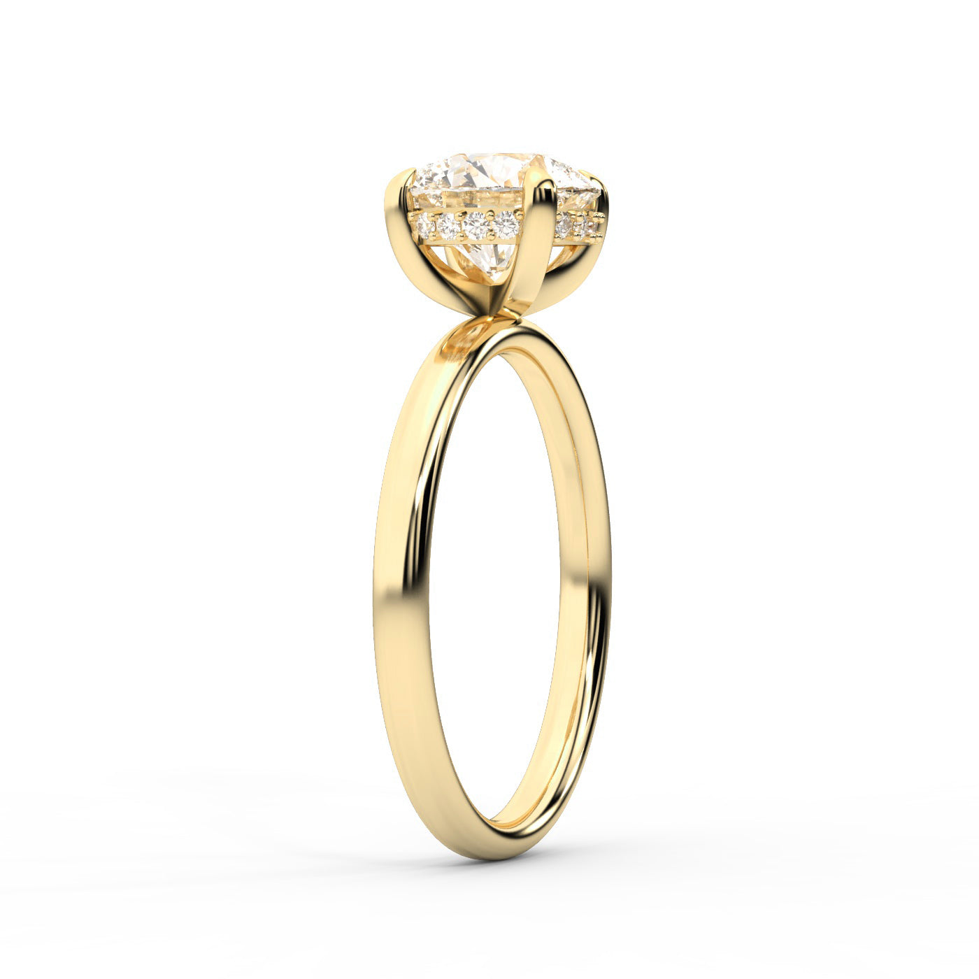 Round Cut Lab Grown Diamond Solitaire Engagement Ring with Hidden Halo in Yellow Gold