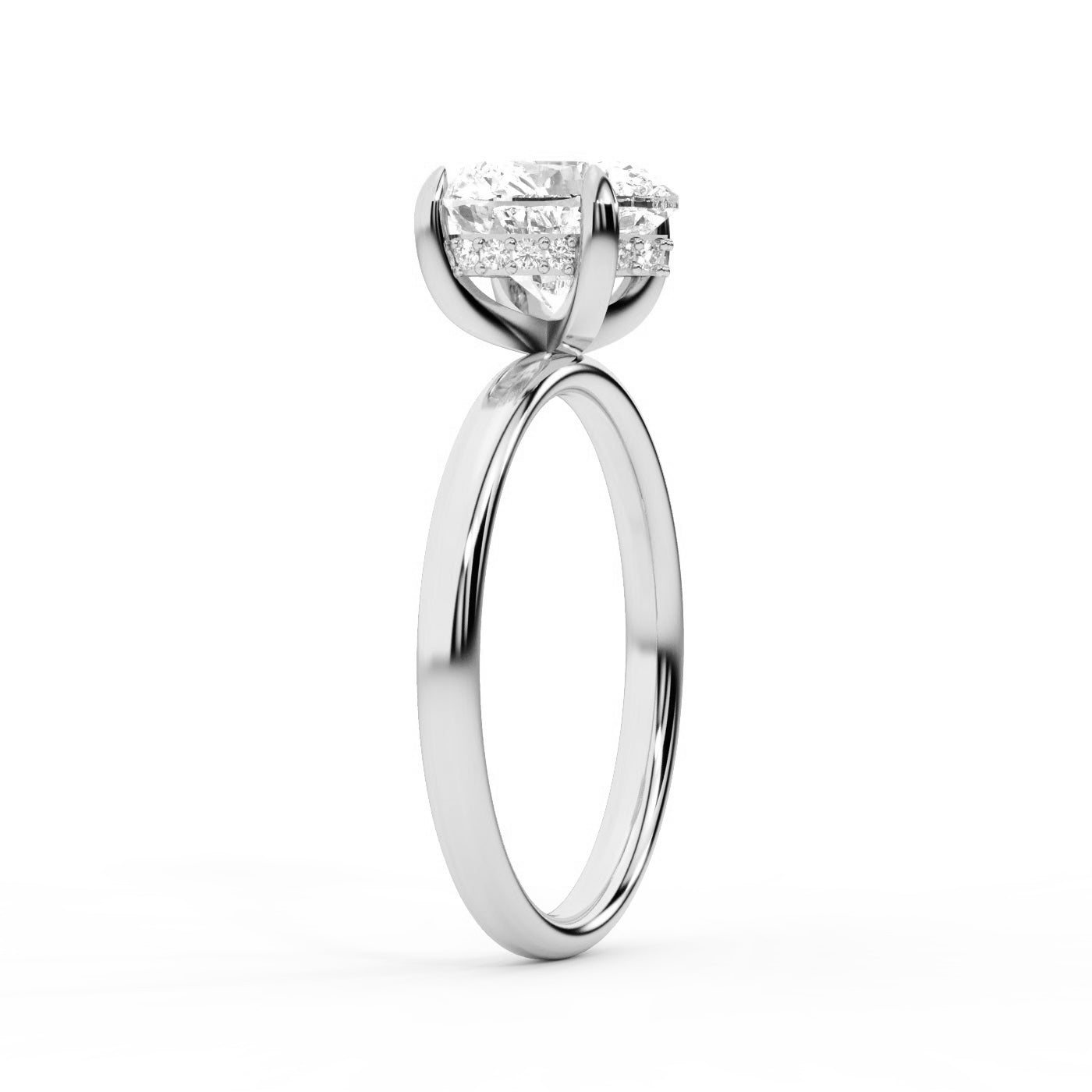 Platinum Heart Cut Lab Grown Diamond Solitaire Engagement Ring showing hidden halo detail