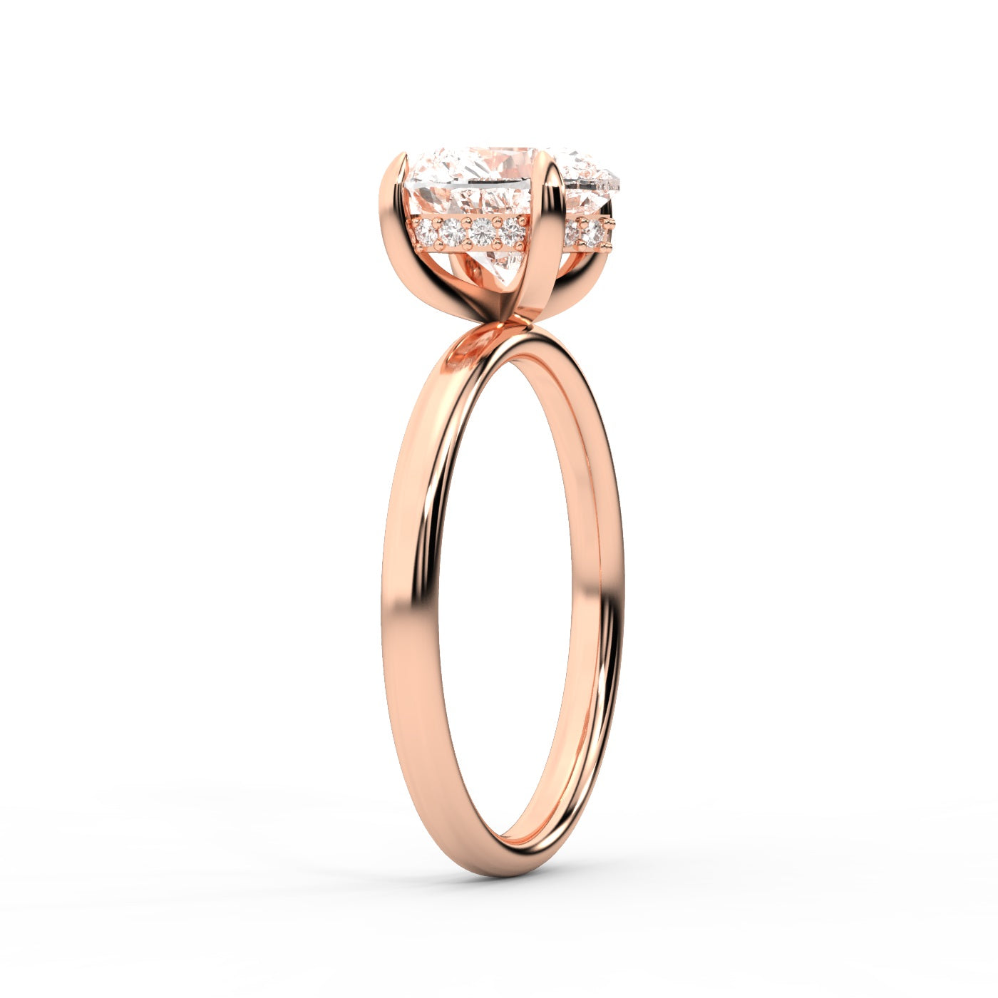 Rose Gold Heart Cut Lab Grown Diamond Solitaire Engagement Ring showing hidden accents