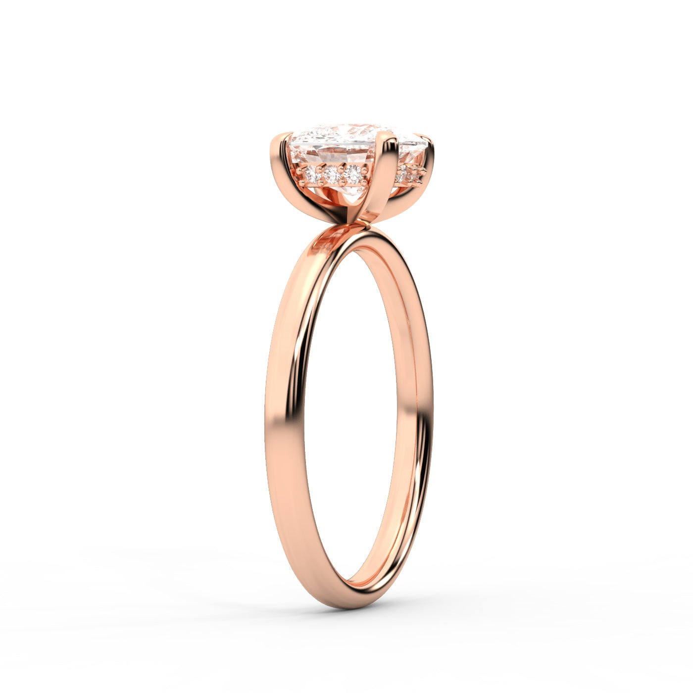 Cushion Cut Lab Grown Diamond Engagement Ring in Rose Gold showing side profile