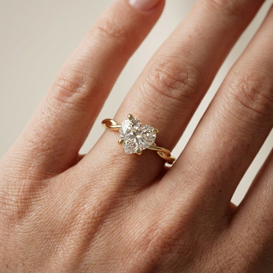Celeste Grace Heart Cut Lab Grown Diamond Solitaire Engagement Ring in Yellow Gold with twisted shank