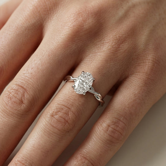 Oval Cut Lab Grown Diamond Engagement Ring in Silver with twisted shank