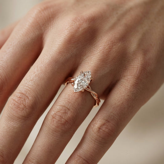 Celeste Grace Marquise Cut Lab Grown Diamond Solitaire Engagement Ring with Twisted Shank in Rose Gold