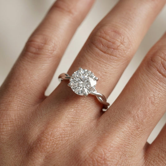 Round Cut Lab Grown Diamond Solitaire Engagement Ring with Twisted Shank in White Gold
