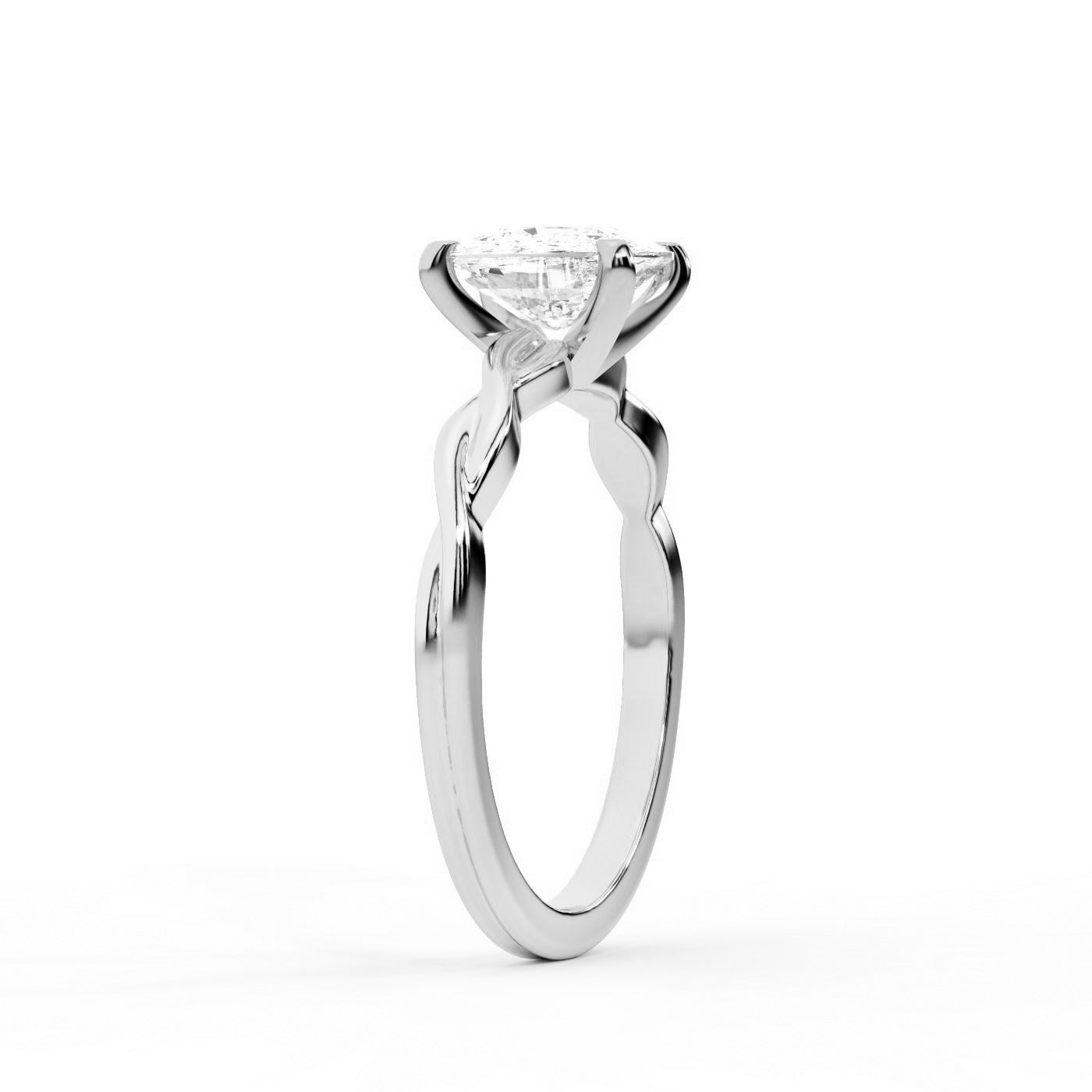 Cushion Cut Lab Grown Diamond Engagement Ring in White Gold with Twisted Setting