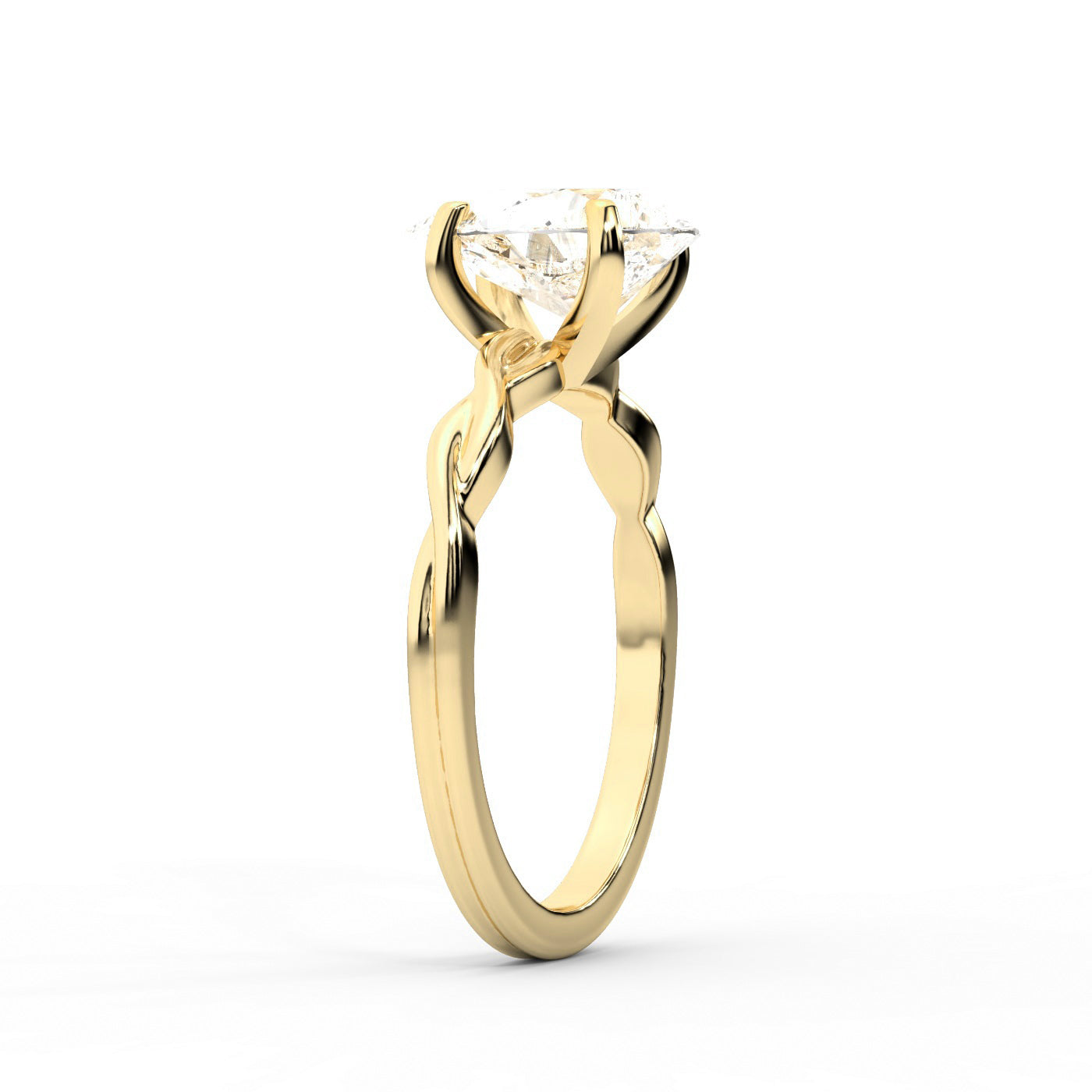 Pear Cut Lab Grown Diamond Solitaire Engagement Ring with Twisted Shank in Yellow Gold